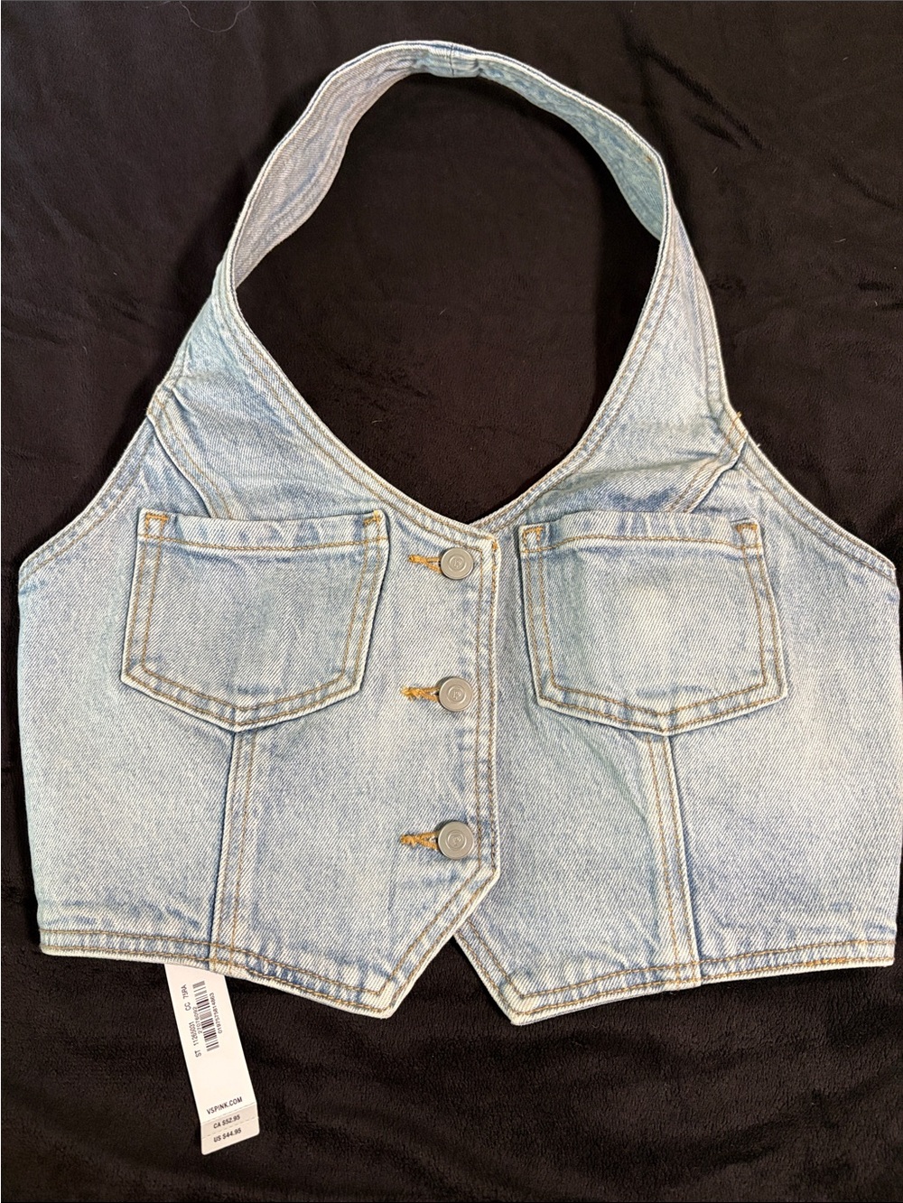 PINK Victoria's Secret Light Wash Denim Halter Crop Vest